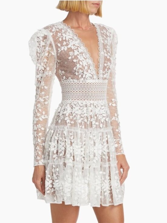 BRONX AND BANCO Megan Lace Long Sleeve Mini Dress | White | NWT - Picture 3 of 16